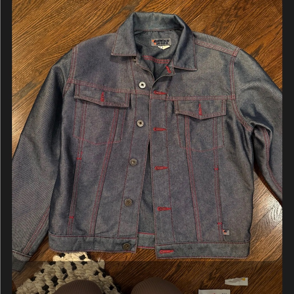 Guess Blue Denim Jacket with Red Stitching